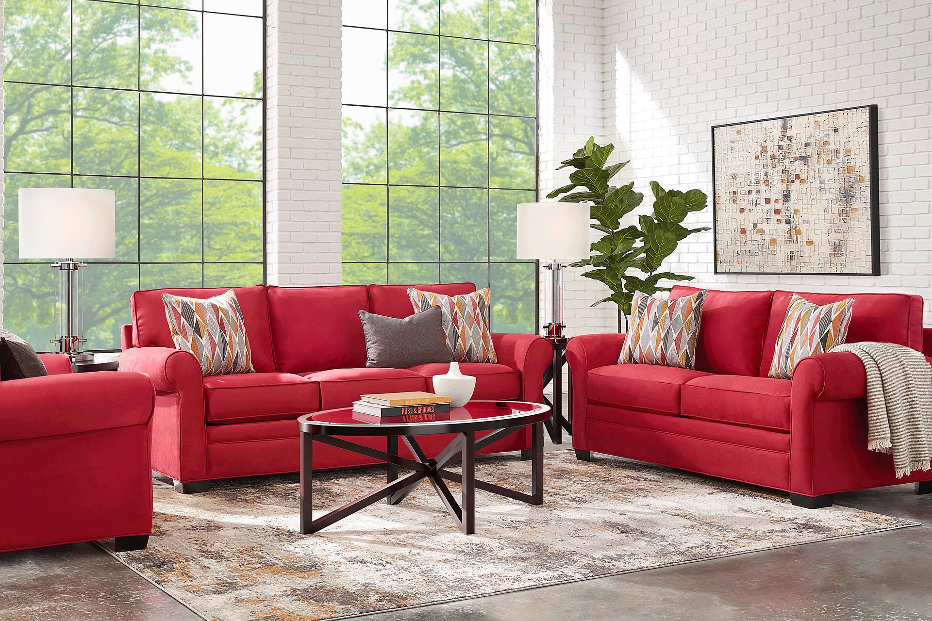 Bellingham Cardinal Microfiber 7 Pc Living Room with Sleeper Sofa - Image 1