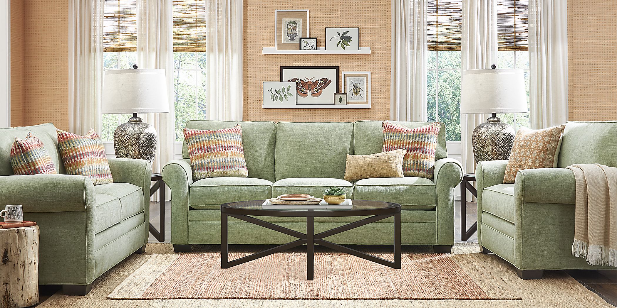 Cindy Crawford Home Bellingham Celadon Chenille 2 Pc Living Room