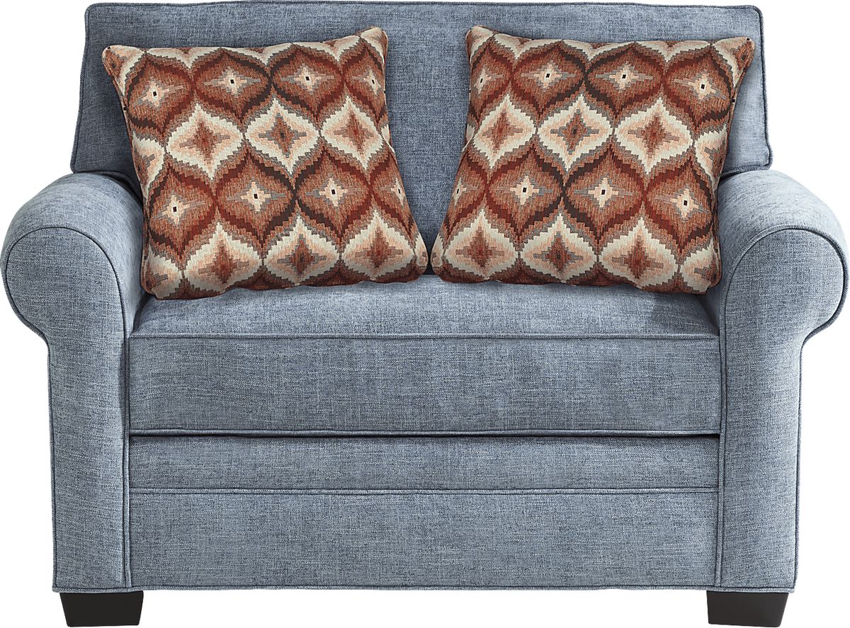 Cindy Crawford Bellingham Chambray Blue Chenille Fabric Premium Sleeper Chair Rooms to Go
