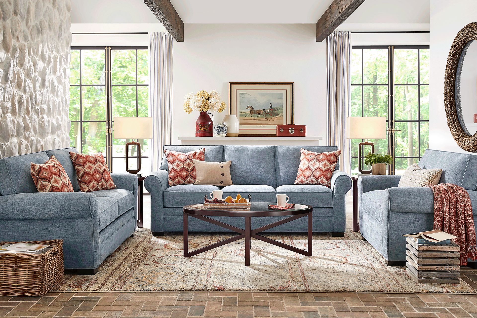 Bellingham Chambray Textured Chenille 7 Pc Living Room with Sleeper Sofa - Image 1