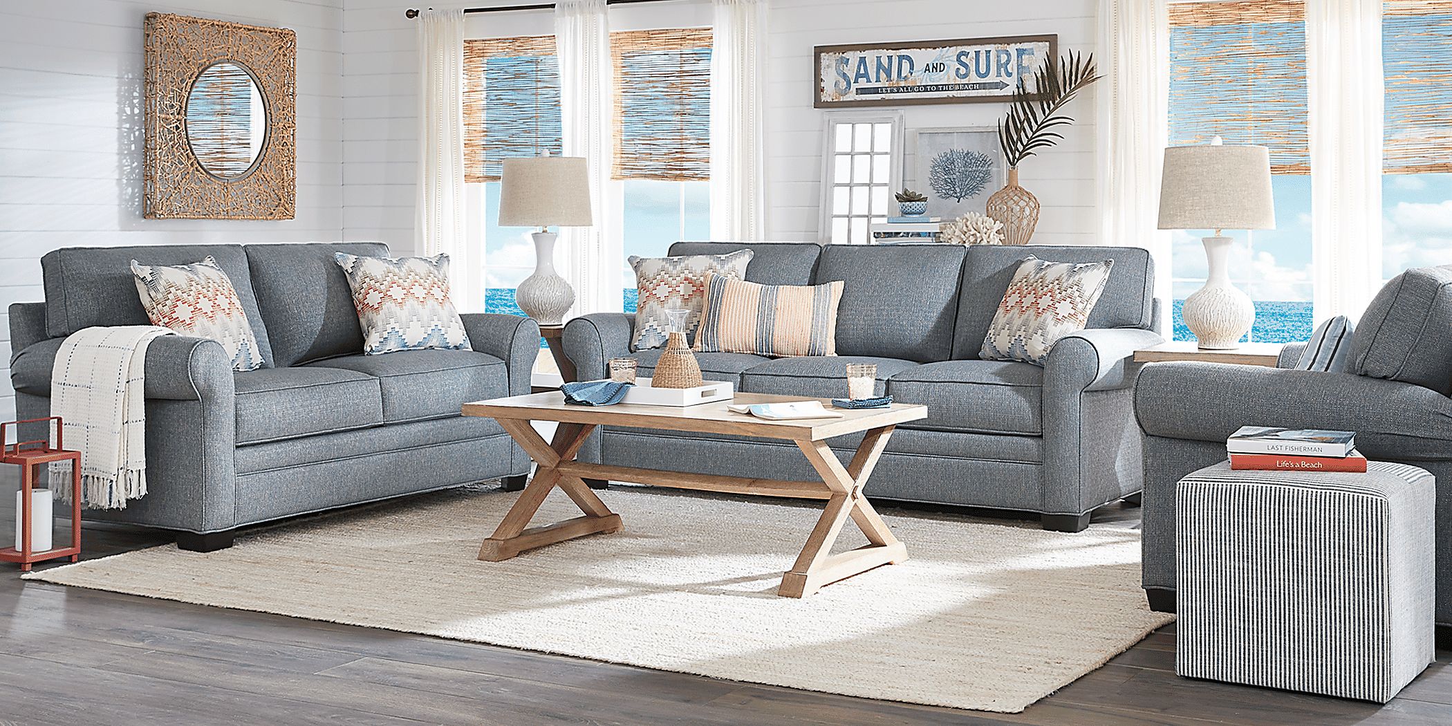 Cindy Crawford Bellingham 5 Pc Denim Blue Textured Living