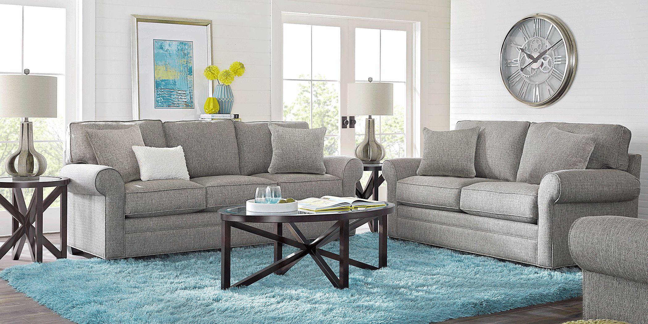 Cindy Crawford Home Bellingham Gray Textured 7 Pc Living Room with Sleeper Sofa