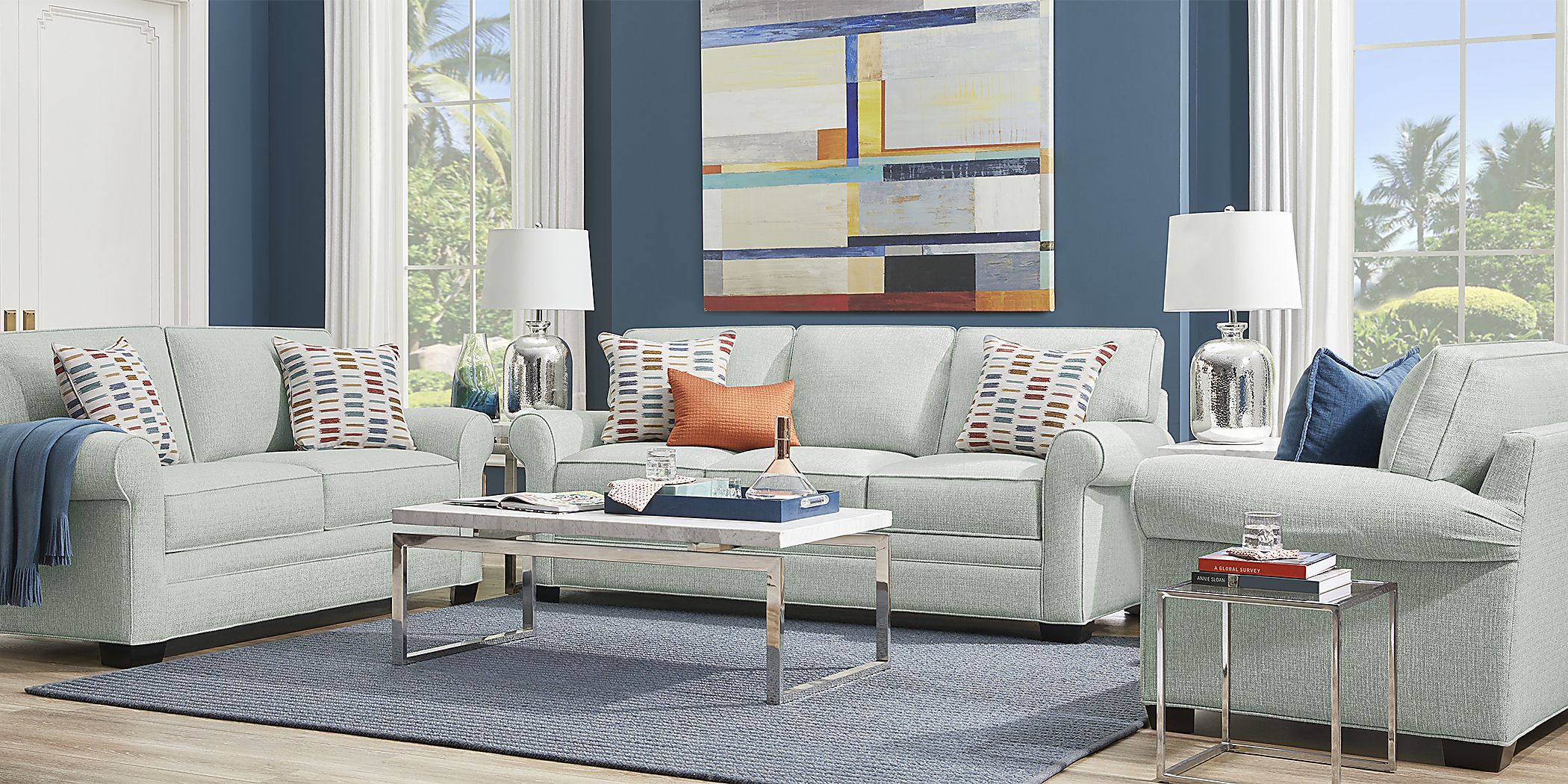 Cindy Crawford Bellingham Green Textured Sofa - Rooms To Go