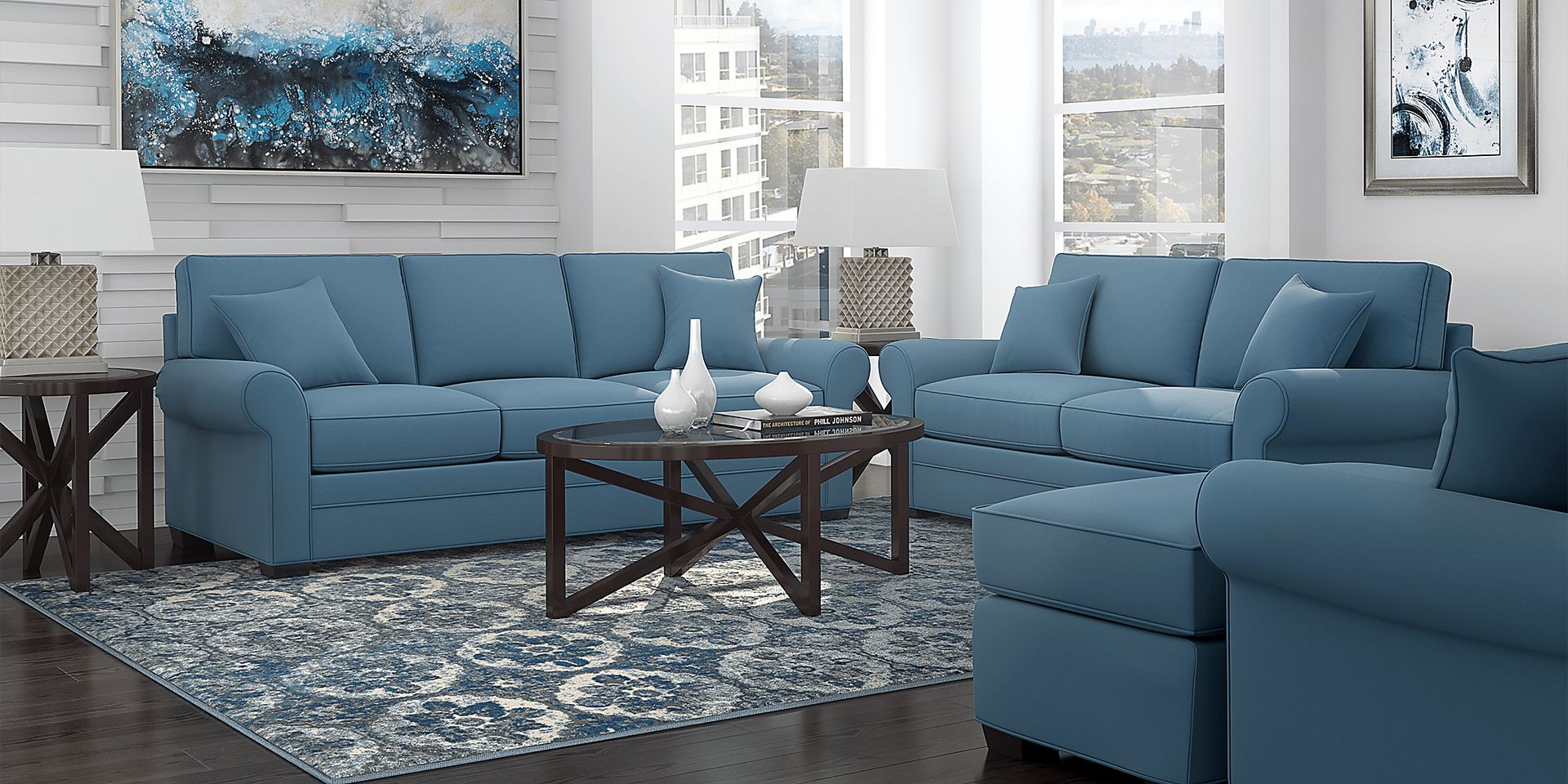 Cindy Crawford Home Bellingham Indigo 7 Pc Living Room - Image 1