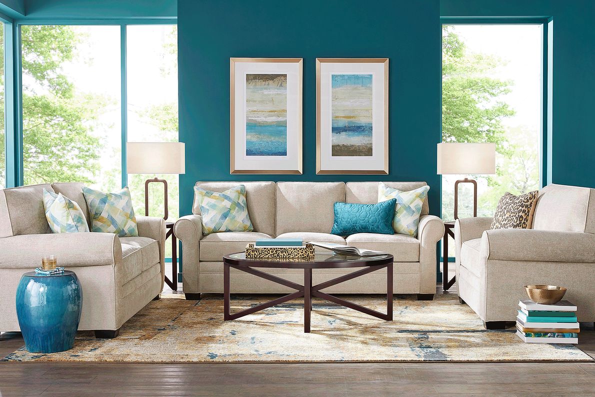 Cindy Crawford Bellingham 7 Pc Green Textured Living Room Set With