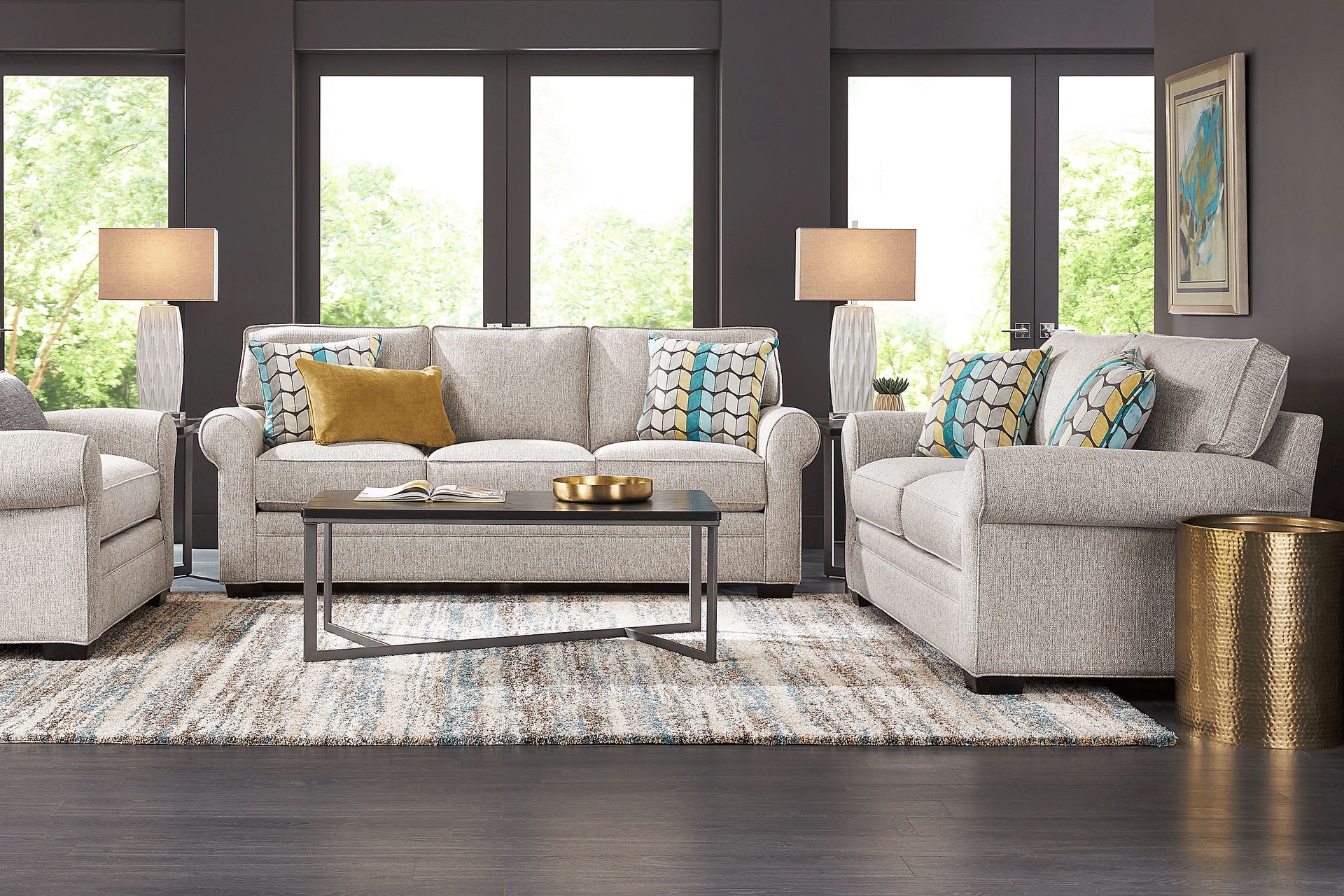 Cindy Crawford Bellingham Mushroom Brown Chenille Fabric Sofa | Rooms to Go