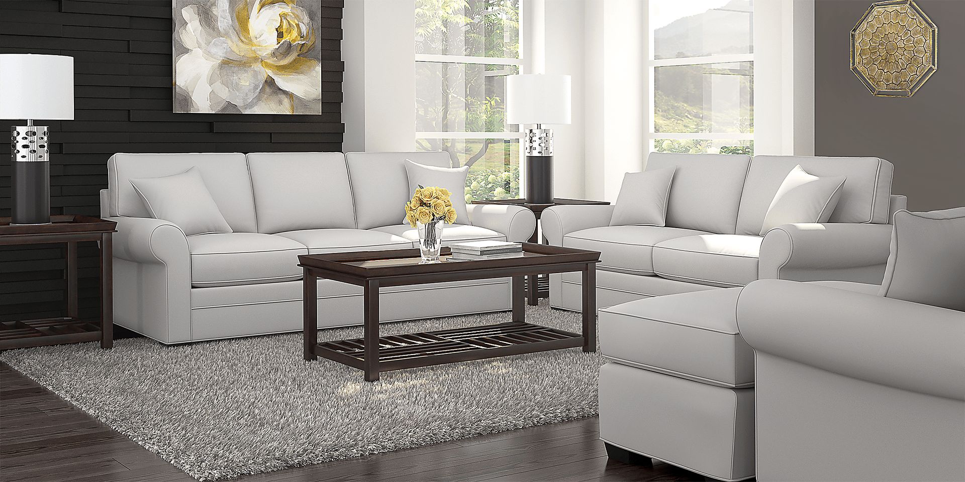 Cindy Crawford Home Bellingham Platinum Microfiber 7 Pc Living Room - Image 1