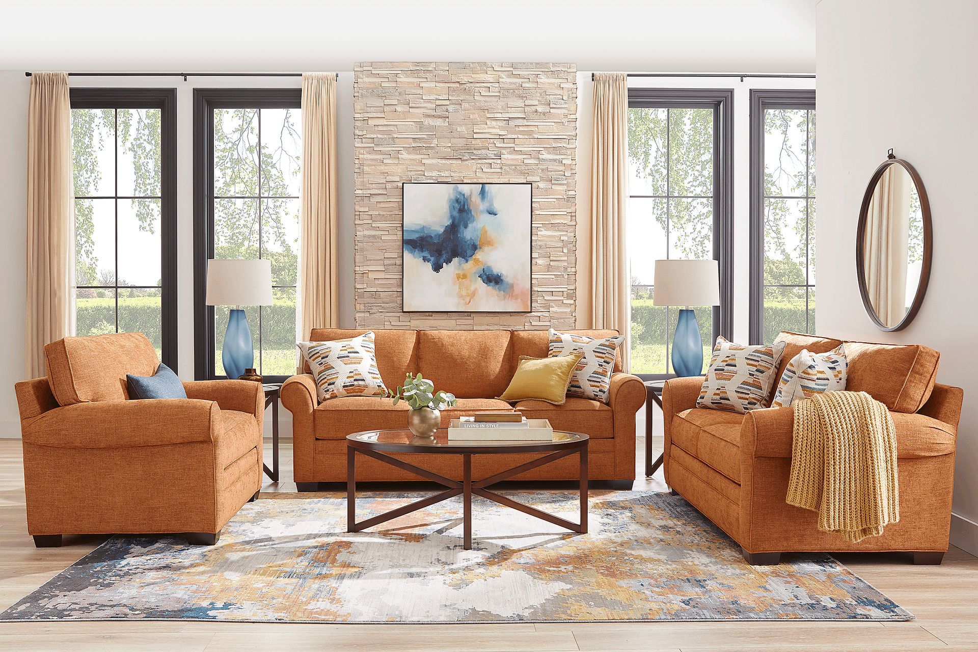 Bellingham Russet Textured 7 Pc Living Room with Gel Foam Sleeper Sofa - Image 1