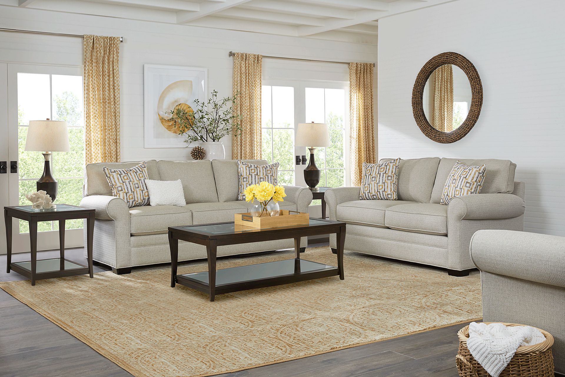 Cindy Crawford Home Bellingham Sand Textured 7 Pc Living Room with Sleeper Sofa - Image 1