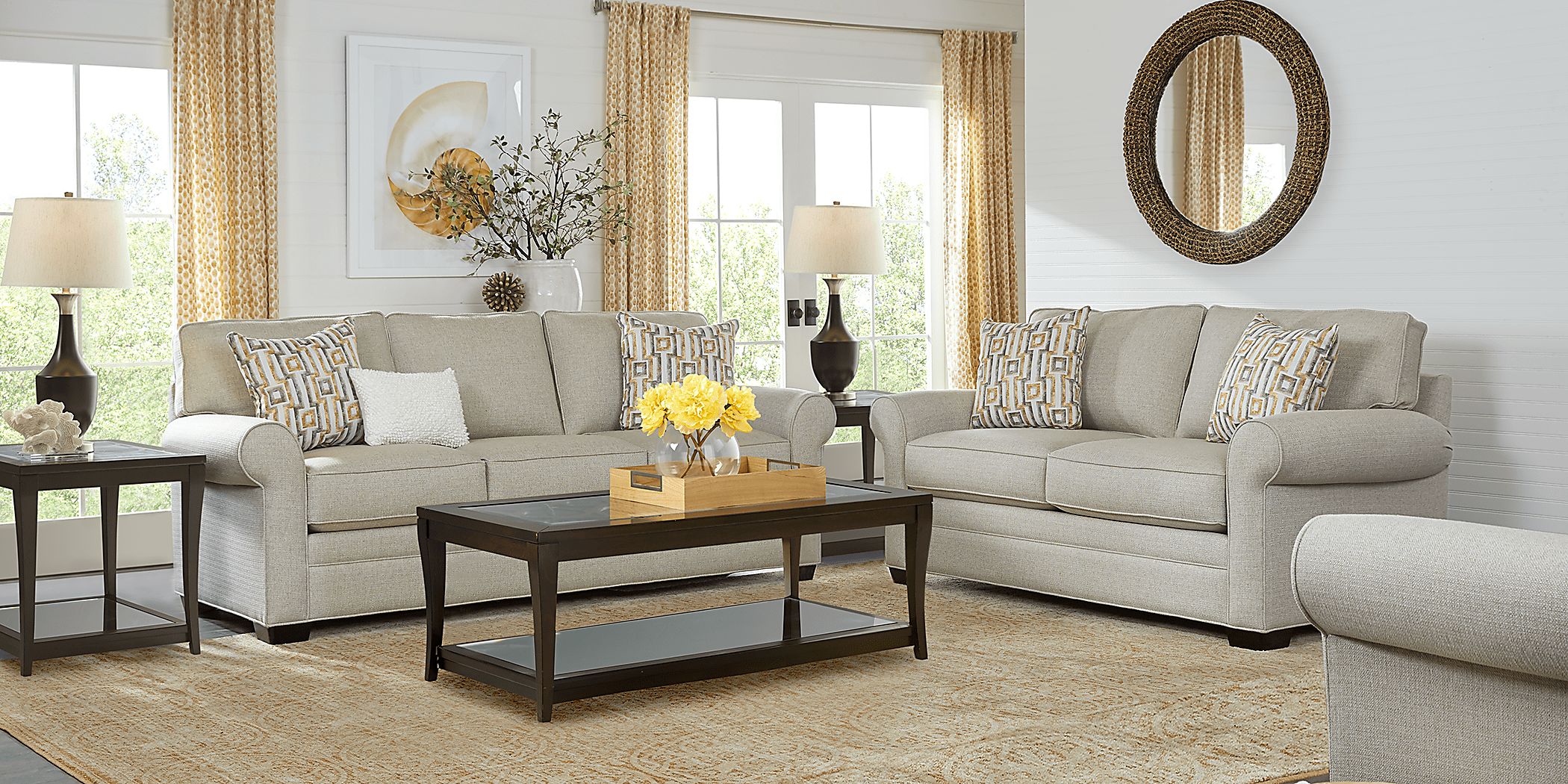 Cindy Crawford Home Bellingham Sand Textured 7 Pc Living Room with Gel Foam Sleeper Sofa