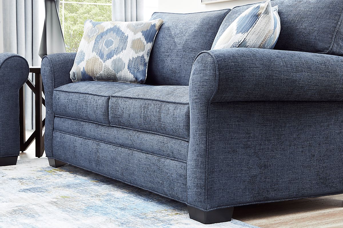 Cindy Crawford Bellingham Sapphire Blue Chenille Fabric Loveseat ...