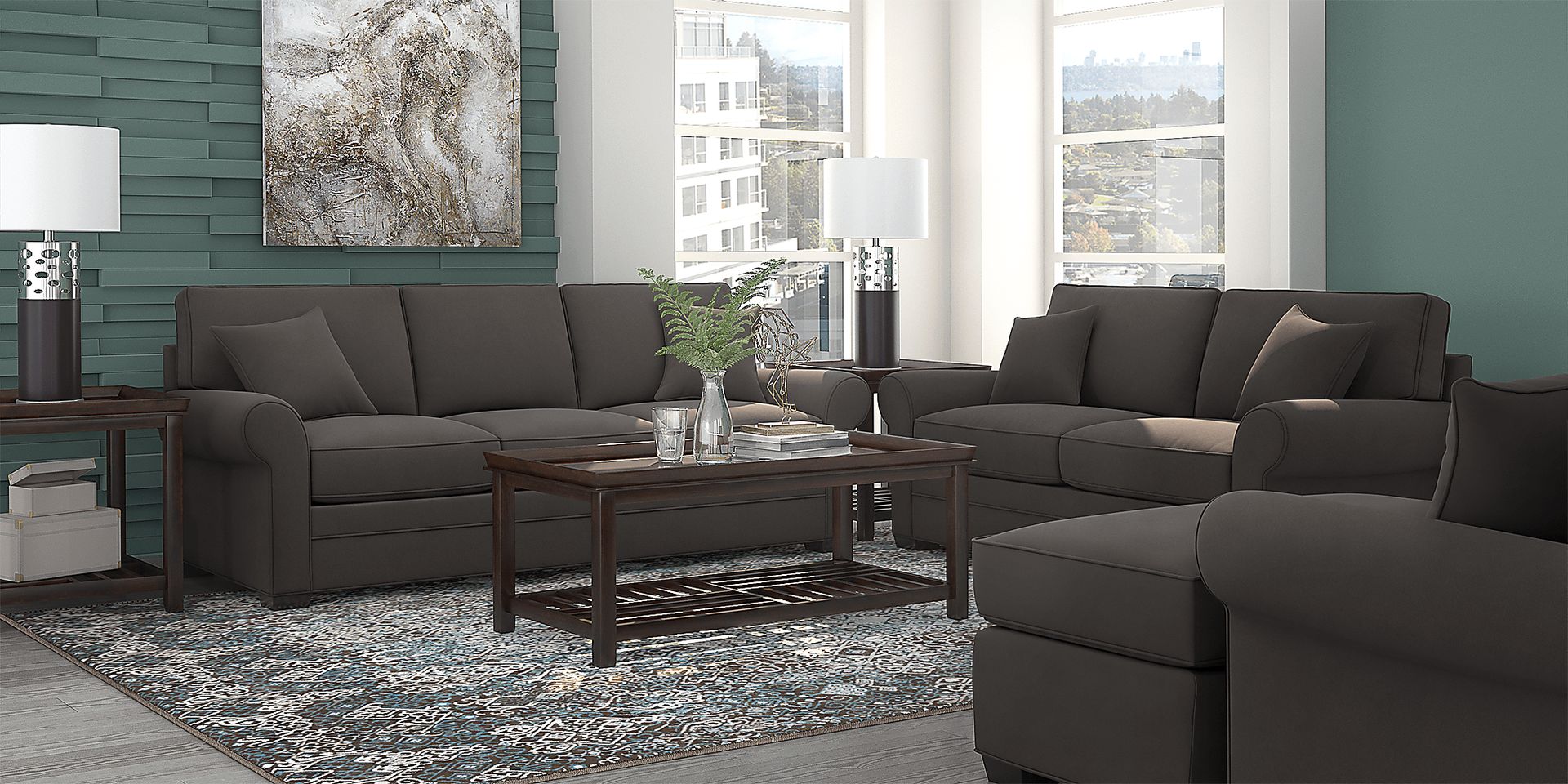Cindy Crawford Home Bellingham Slate Microfiber 2 Pc Living Room - Image 1