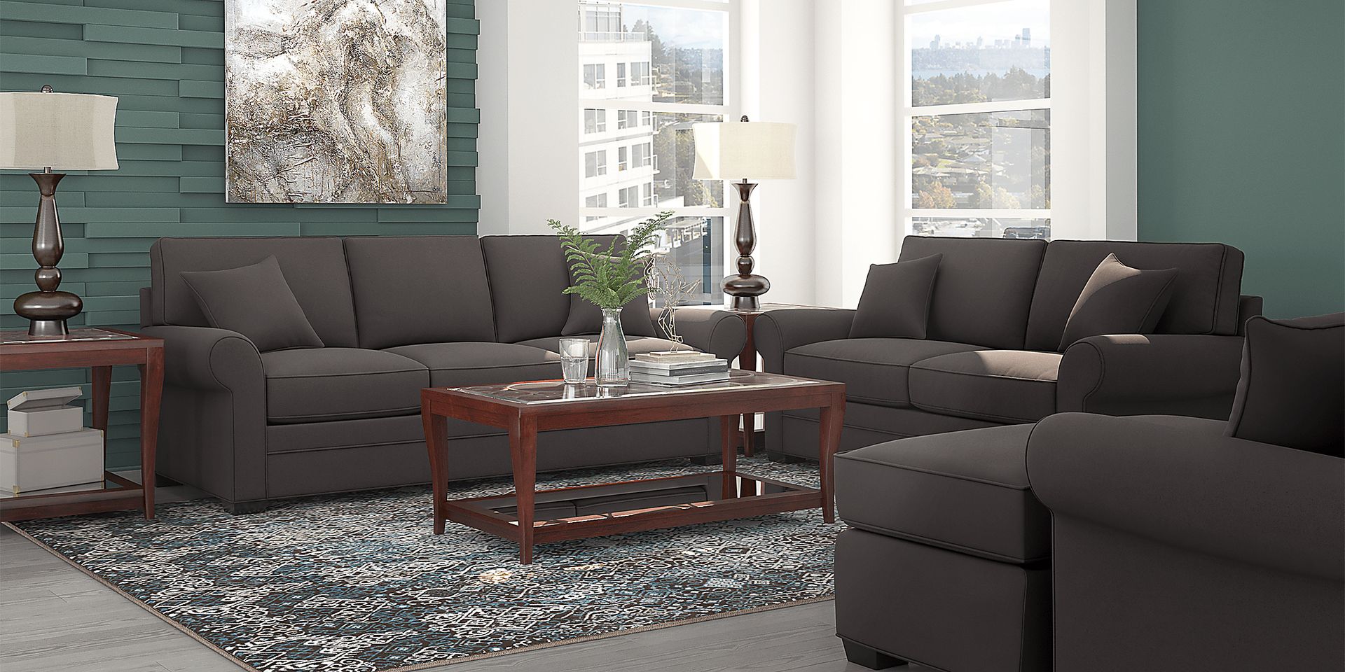 Cindy Crawford Home Bellingham Slate Microfiber 7 Pc Living Room - Image 1