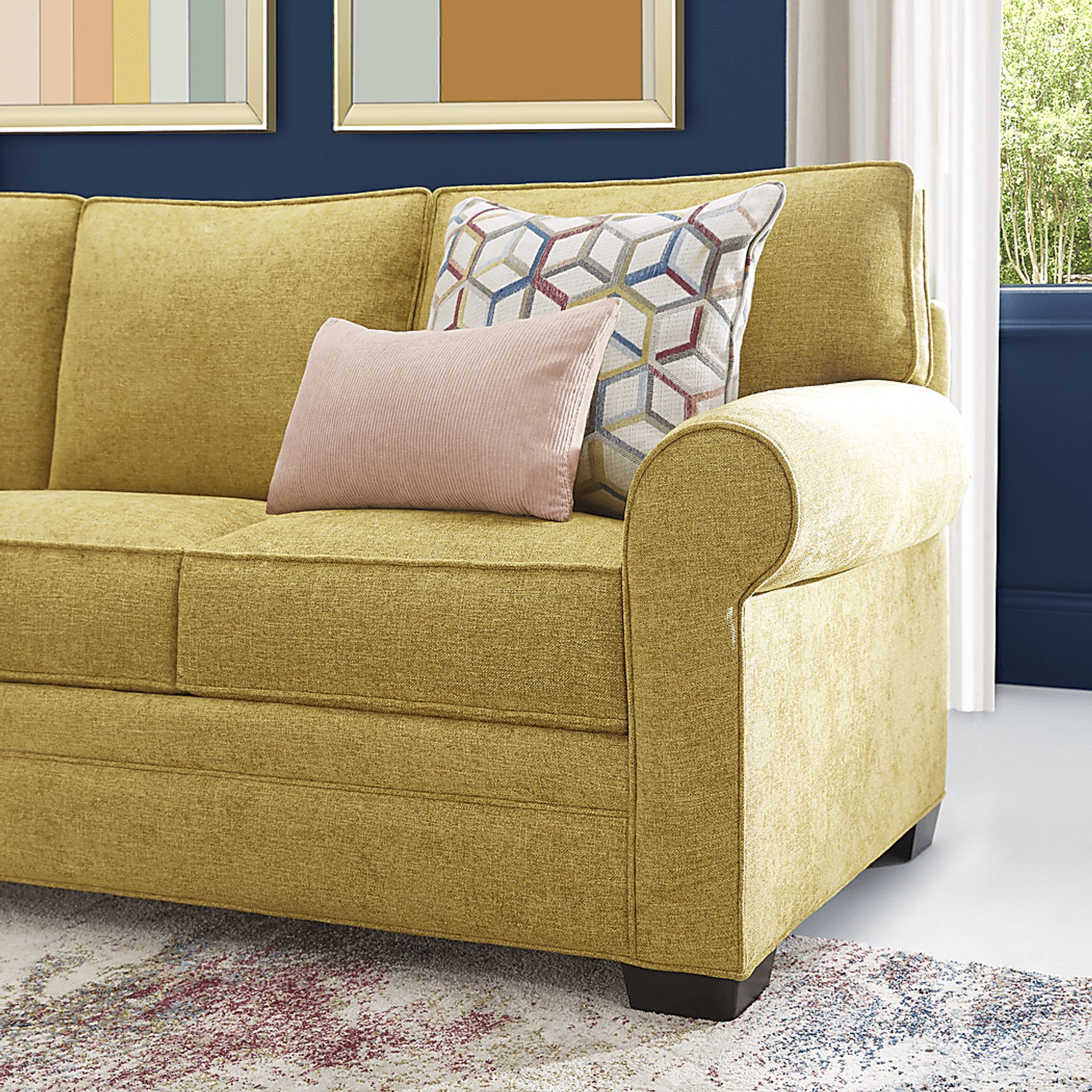 Cindy Crawford Bellingham Sunflower Yellow Chenille Fabric Sleeper Sofa