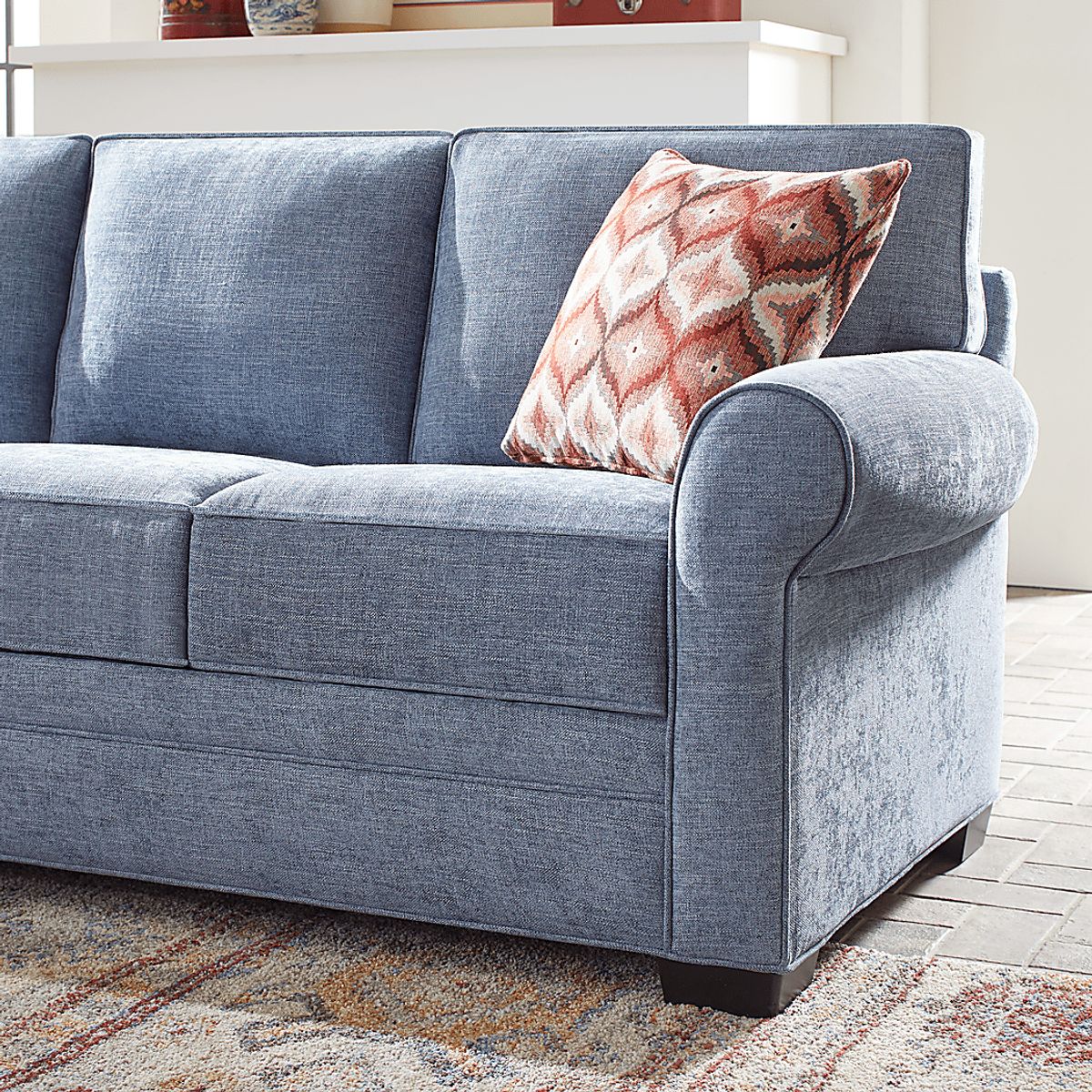 Cindy Crawford Bellingham Chambray Blue Chenille Fabric Sleeper Sofa ...