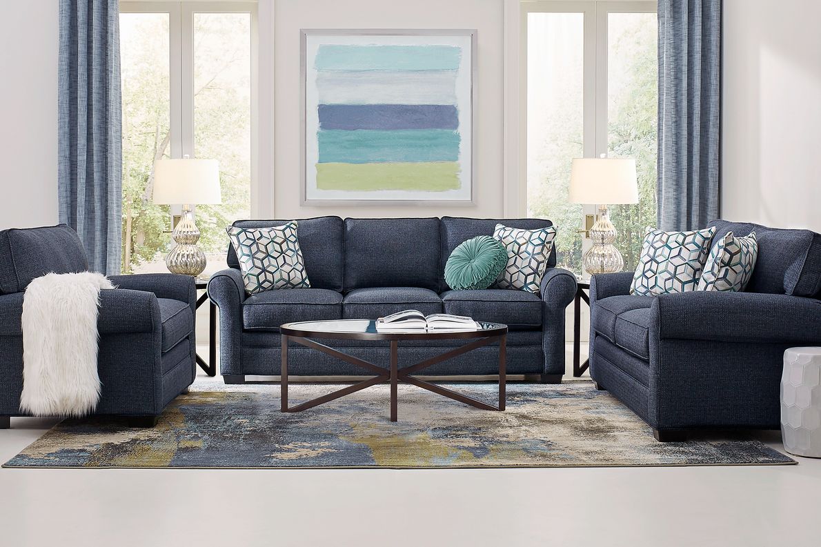 Cindy Crawford Bellingham Midnight Blue Textured Sofa - Rooms To Go