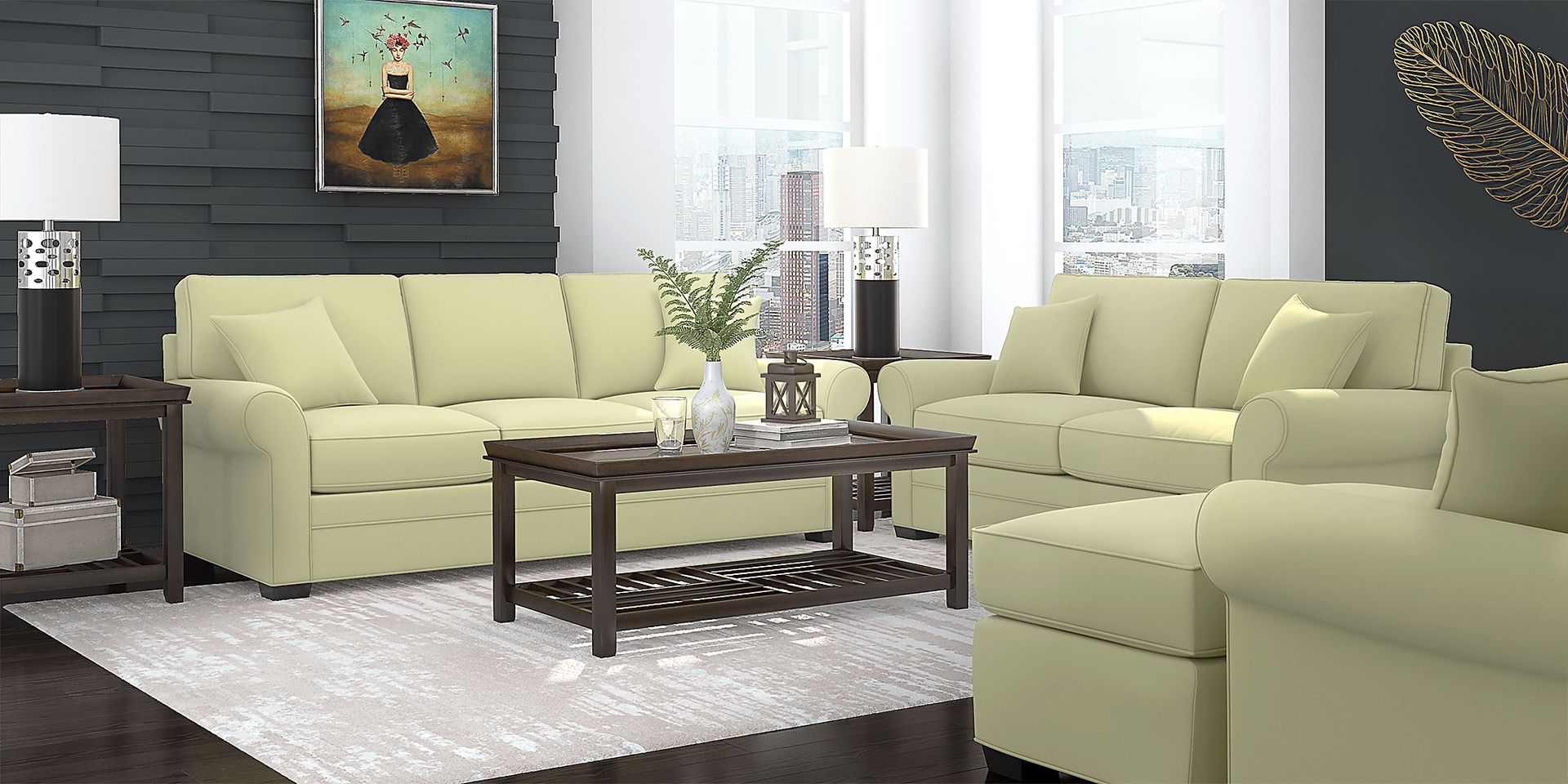 Cindy Crawford Home Bellingham Wasabi Microfiber 8 Pc Living Room - Image 1