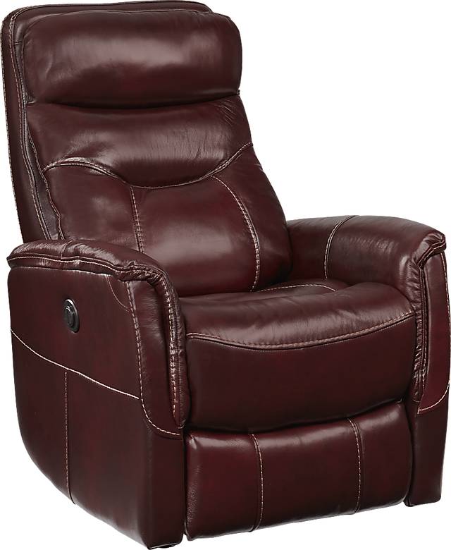 Cindy Crawford Home Bello Burgundy Leather Power Swivel Glider Recliner - Thumbnail - Image 1
