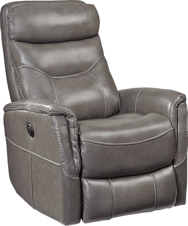 Cindy Crawford Home Bello Gray Leather Power Swivel Glider Recliner - Thumbnail - Image 1