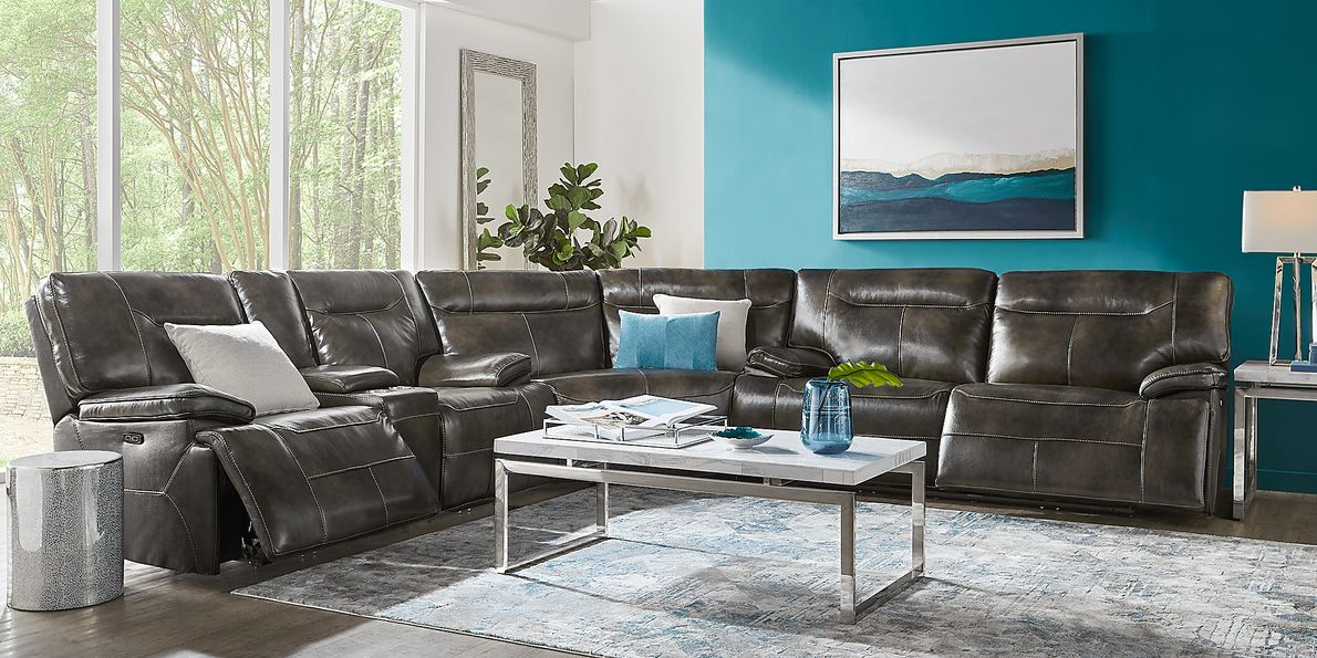 Grey leather sectional rooms shop to go