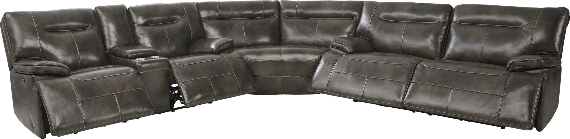 Bernsley Gray Leather 3 Pc Dual Power Reclining Sectional - Image 4