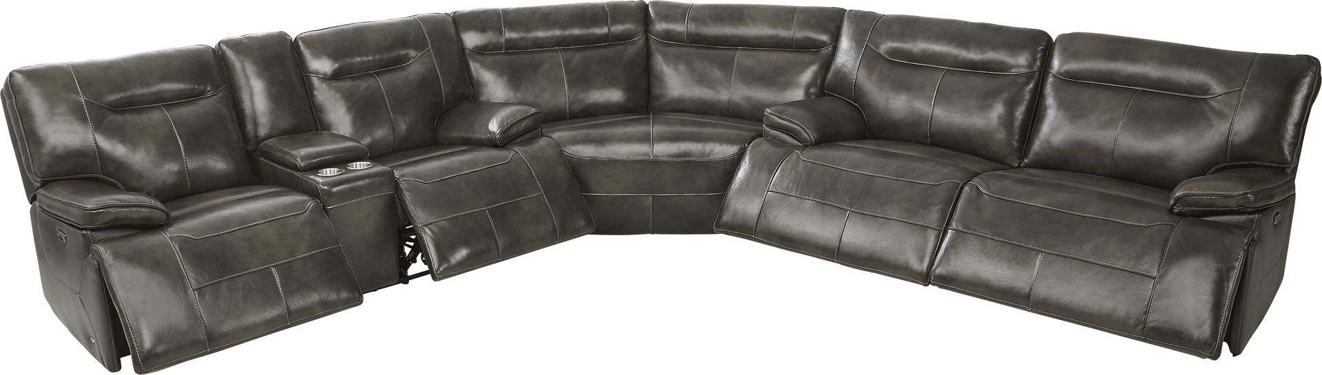 Bernsley Gray Leather 3 Pc Dual Power Reclining Sectional - Image 5