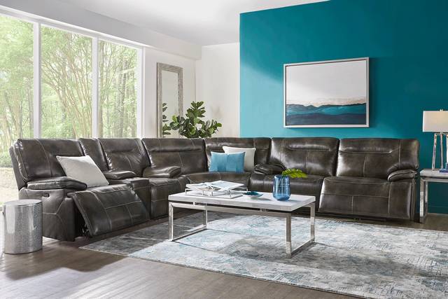 Bernsley Gray Leather 3 Pc Dual Power Reclining Sectional - Thumbnail - Image 2