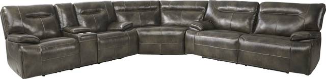 Bernsley Gray Leather 3 Pc Dual Power Reclining Sectional - Thumbnail - Image 1