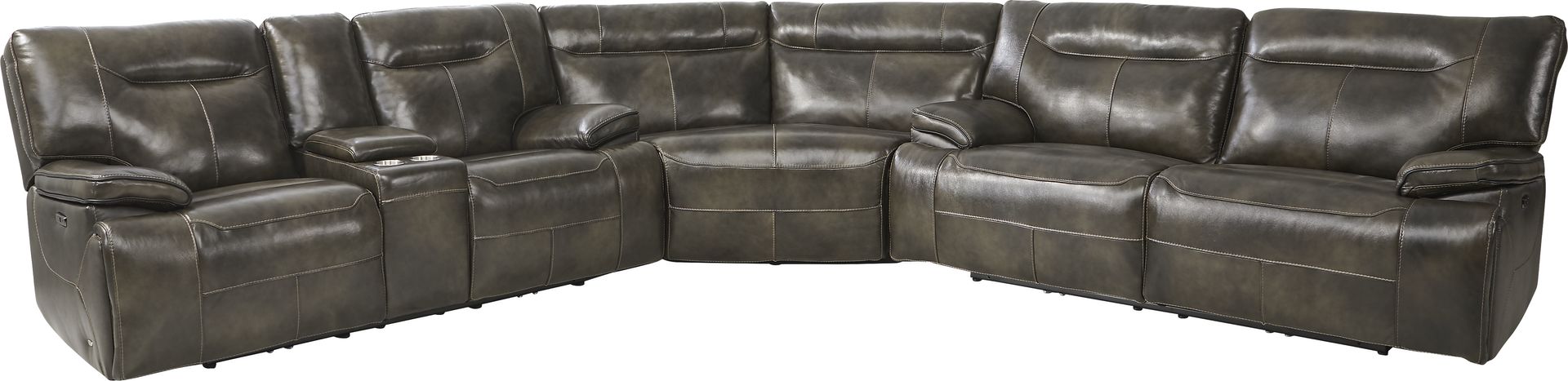 Bernsley Gray Leather 3 Pc Dual Power Reclining Sectional - Image 1