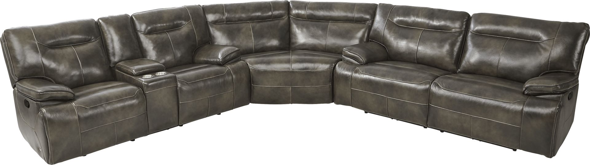 Bernsley Gray Leather 6 Pc Reclining Sectional Living Room - Image 3