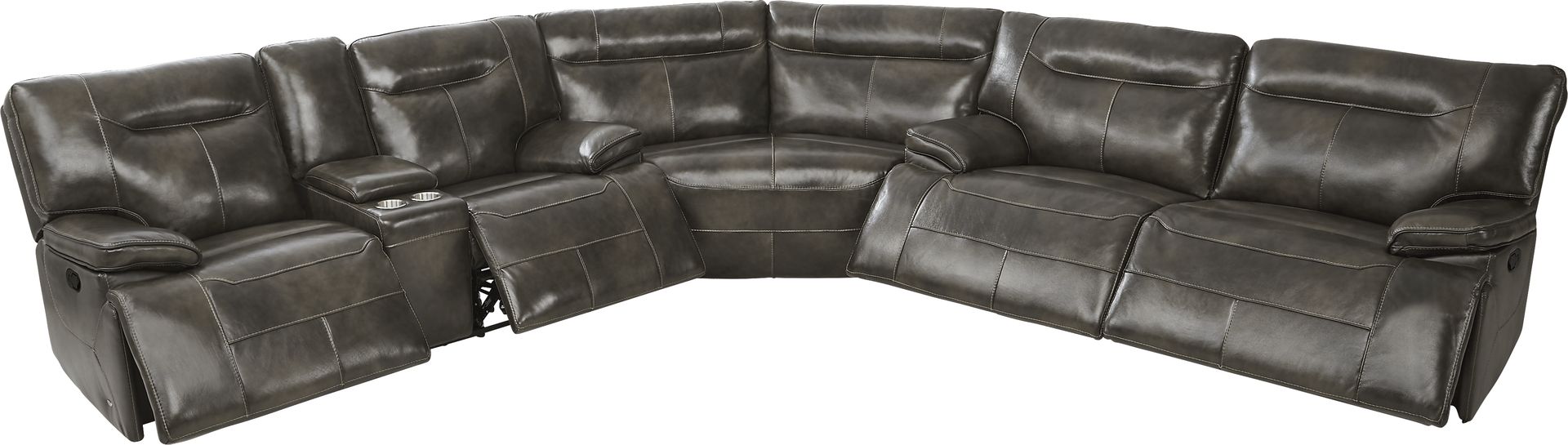 Bernsley Gray Leather 6 Pc Reclining Sectional Living Room - Image 5