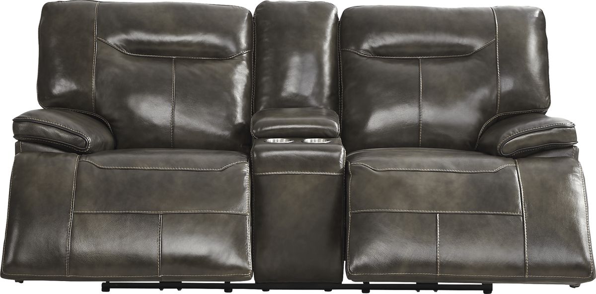 Cindy Crawford Bernsley Gray Leather Dual Power Reclining Loveseat ...