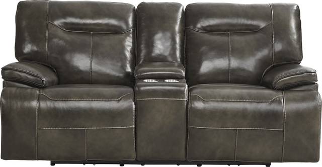 Bernsley Gray Leather Reclining Loveseat - Thumbnail - Image 1