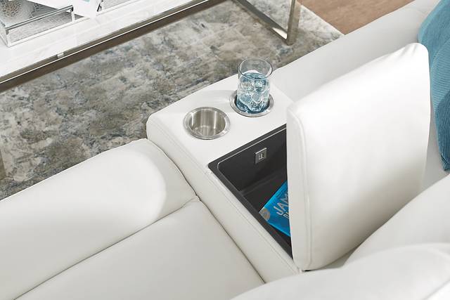 Bernsley White Leather 5 Pc Dual Power Reclining Living Room - Thumbnail - Image 8