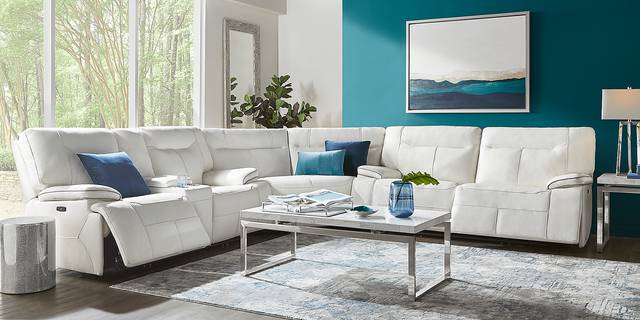 Cindy Crawford Home Bernsley White Leather 6 Pc Dual Power Reclining Sectional Living Room - Thumbnail - Image 2