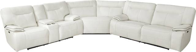 Bernsley White Leather 6 Pc Dual Power Reclining Sectional Living Room - Thumbnail - Image 3