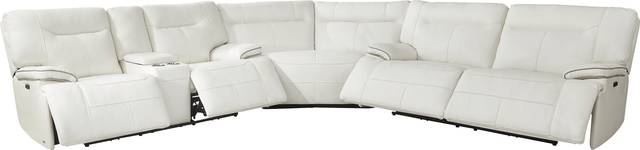 Bernsley White Leather 6 Pc Dual Power Reclining Sectional Living Room - Thumbnail - Image 4