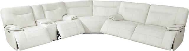 Bernsley White Leather 6 Pc Dual Power Reclining Sectional Living Room - Thumbnail - Image 5