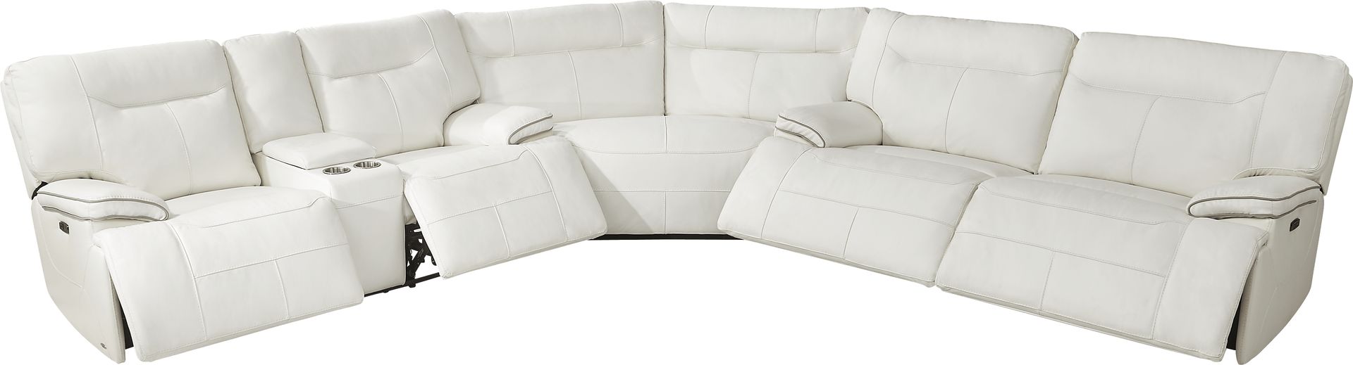 Bernsley White Leather 6 Pc Dual Power Reclining Sectional Living Room - Image 5