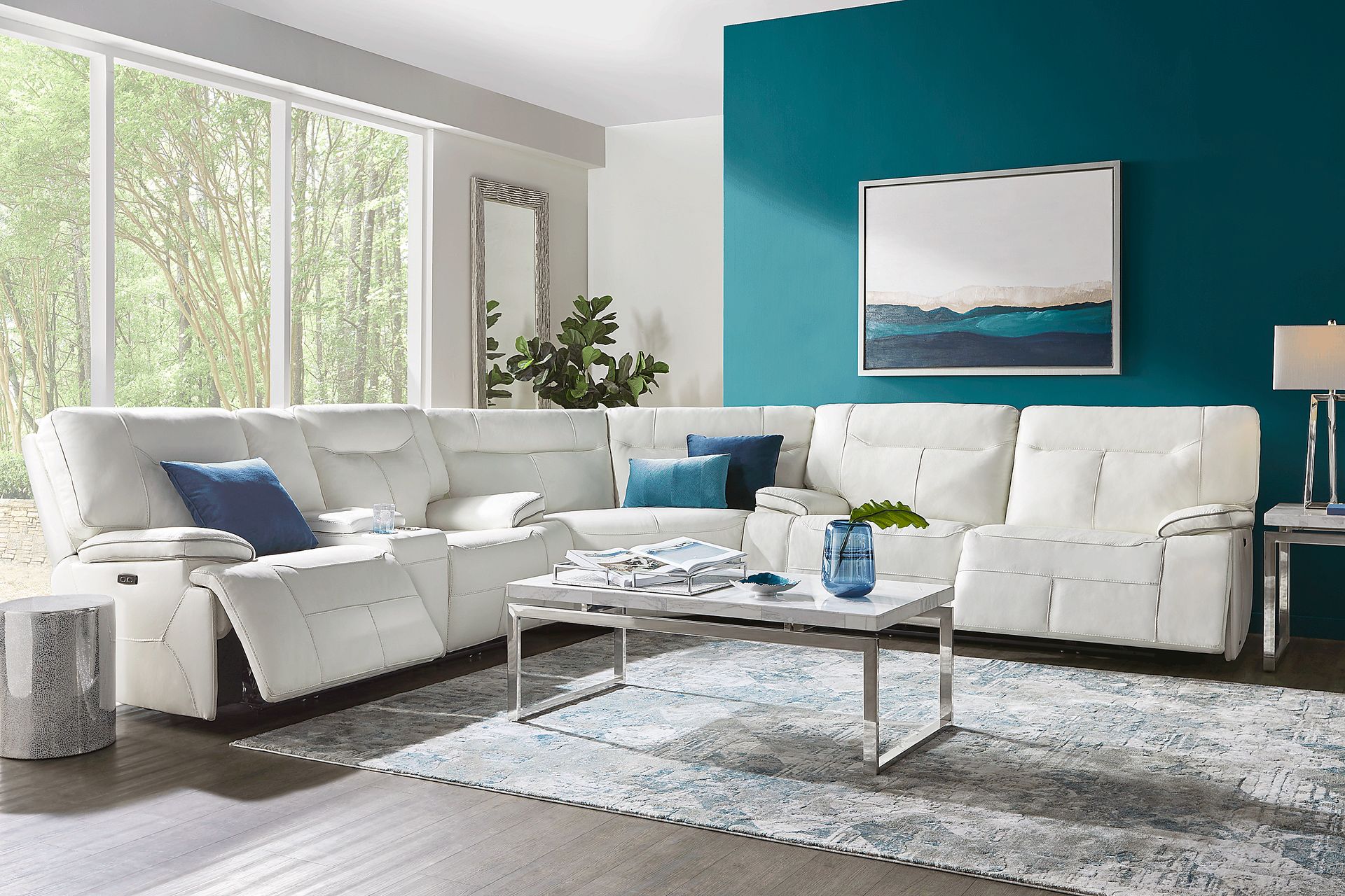 Bernsley White Leather 3 Pc Dual Power Reclining Sectional - Image 2