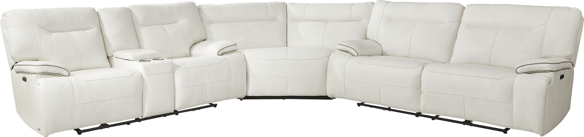 Bernsley White Leather 6 Pc Dual Power Reclining Sectional Living Room - Image 2