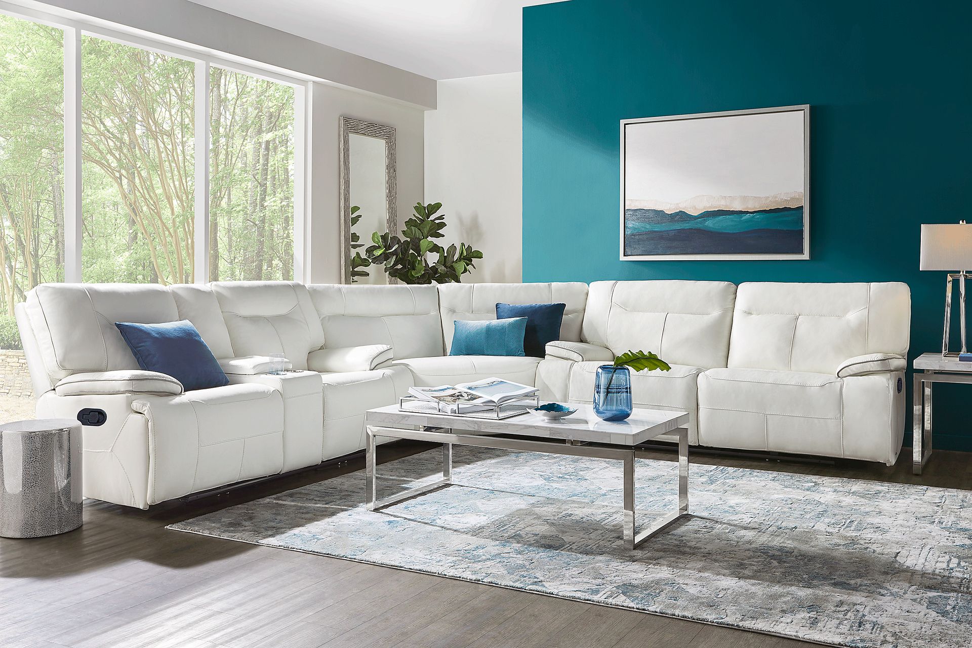 Cindy Crawford Home Bernsley White Leather 3 Pc Reclining Sectional - Image 1
