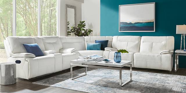 Cindy Crawford Home Bernsley White Leather 6 Pc Reclining Sectional Living Room - Thumbnail - Image 2