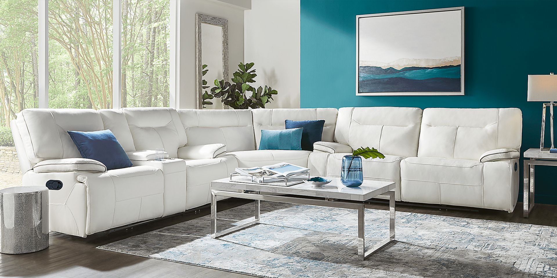 Cindy Crawford Home Bernsley White Leather 6 Pc Reclining Sectional Living Room - Image 2