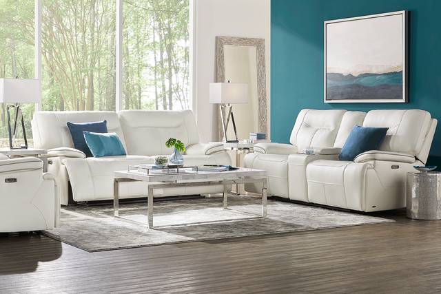 Bernsley White Leather 5 Pc Dual Power Reclining Living Room - Thumbnail - Image 1