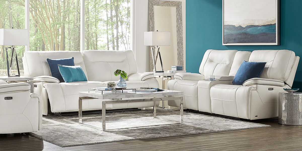 Cindy Crawford Bernsley 8 Pc White Leather,Polyurethane Dual Power Reclining Living Room Rooms