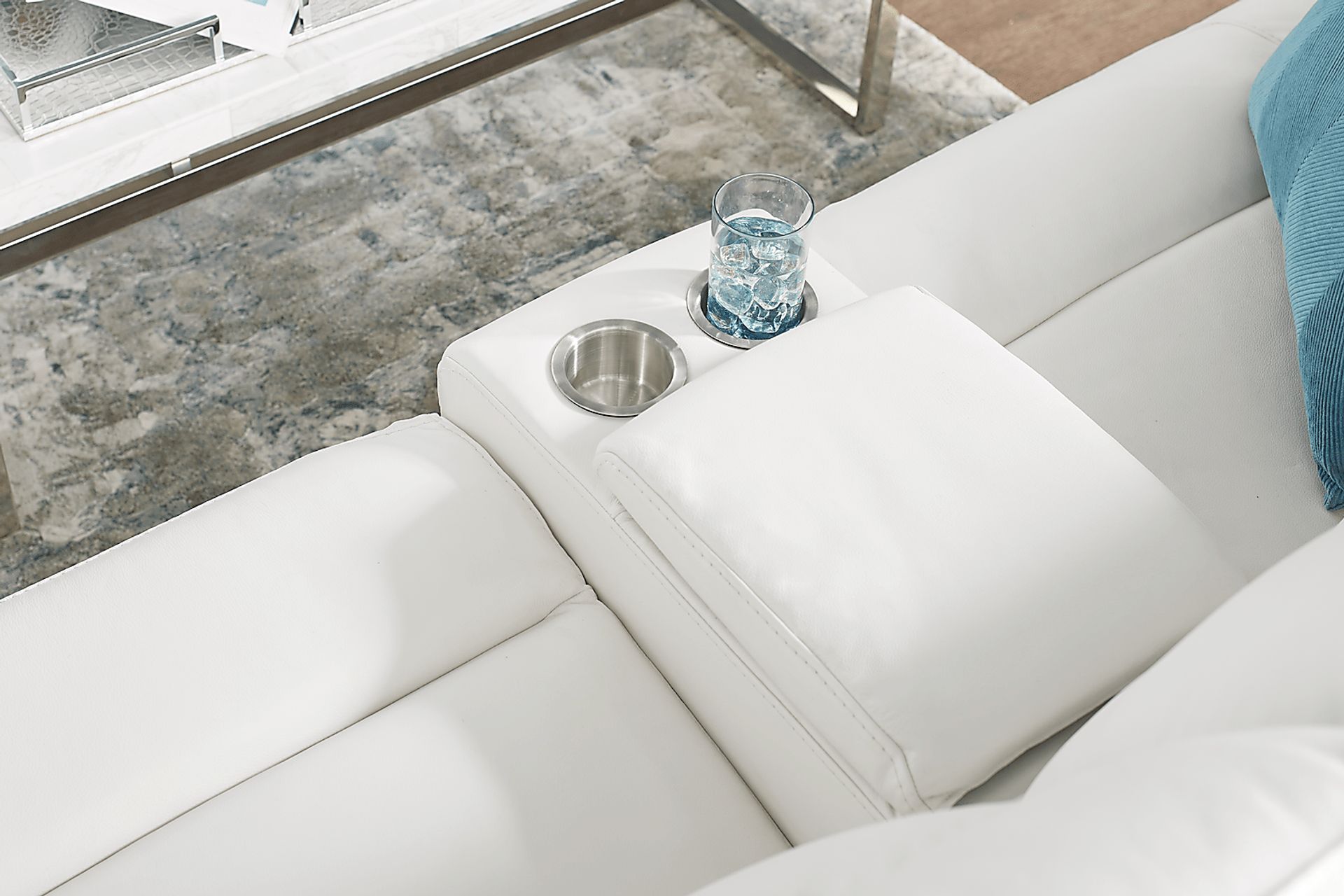 Bernsley White Leather Reclining Loveseat - Image 3