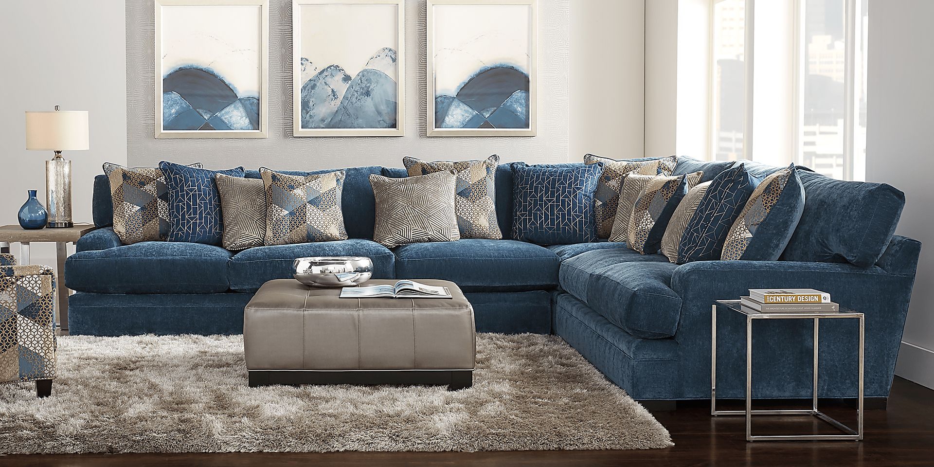 Cindy Crawford Home Beverlywood Navy 4 Pc Sectional - Image 2