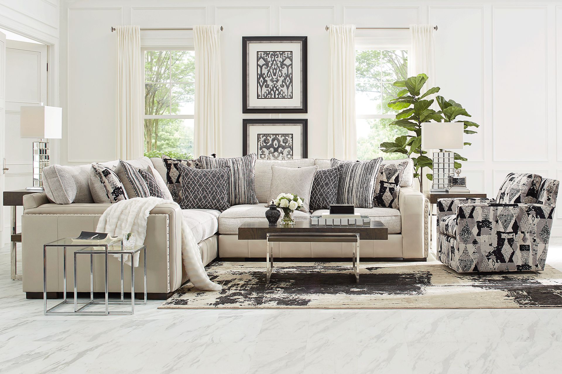 Cindy Crawford Home Broad Street Ivory 3 Pc Sectional - Image 2