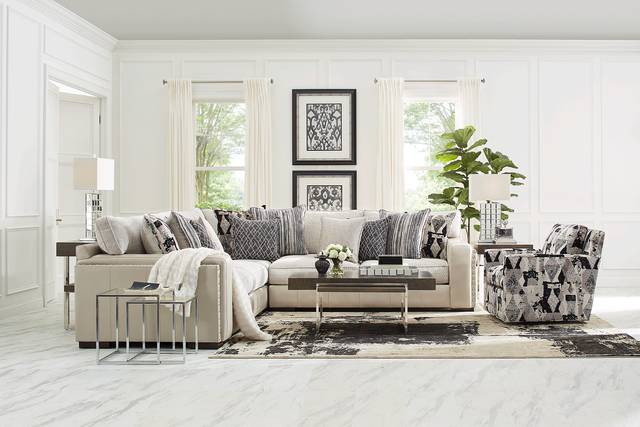 Cindy Crawford Home Broad Street Ivory 6 Pc Sectional Living Room - Thumbnail - Image 1